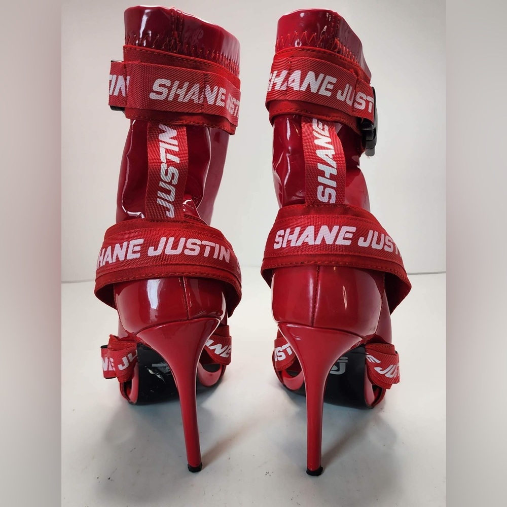 Shane Justin Red Patent Strappy High Heel Sandals - Picture 3 of 8
